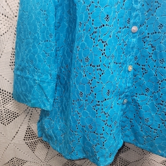 Valerie Stevens Women’s teal Blue Lace Lightweight Button Up Blouse shacket XL - Picture 3 of 12
